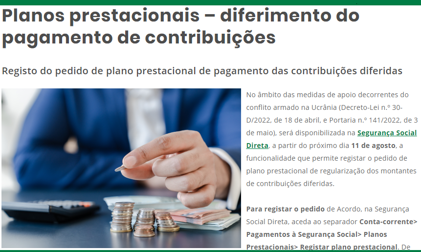 Read more about the article Planos prestacionais – diferimento do pagamento de contribuições