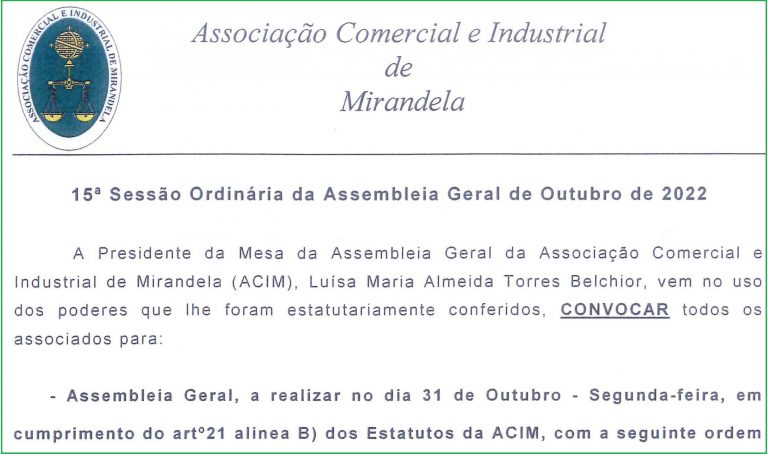 Read more about the article Assembleia Geral da ACIM – 31-10-2022
