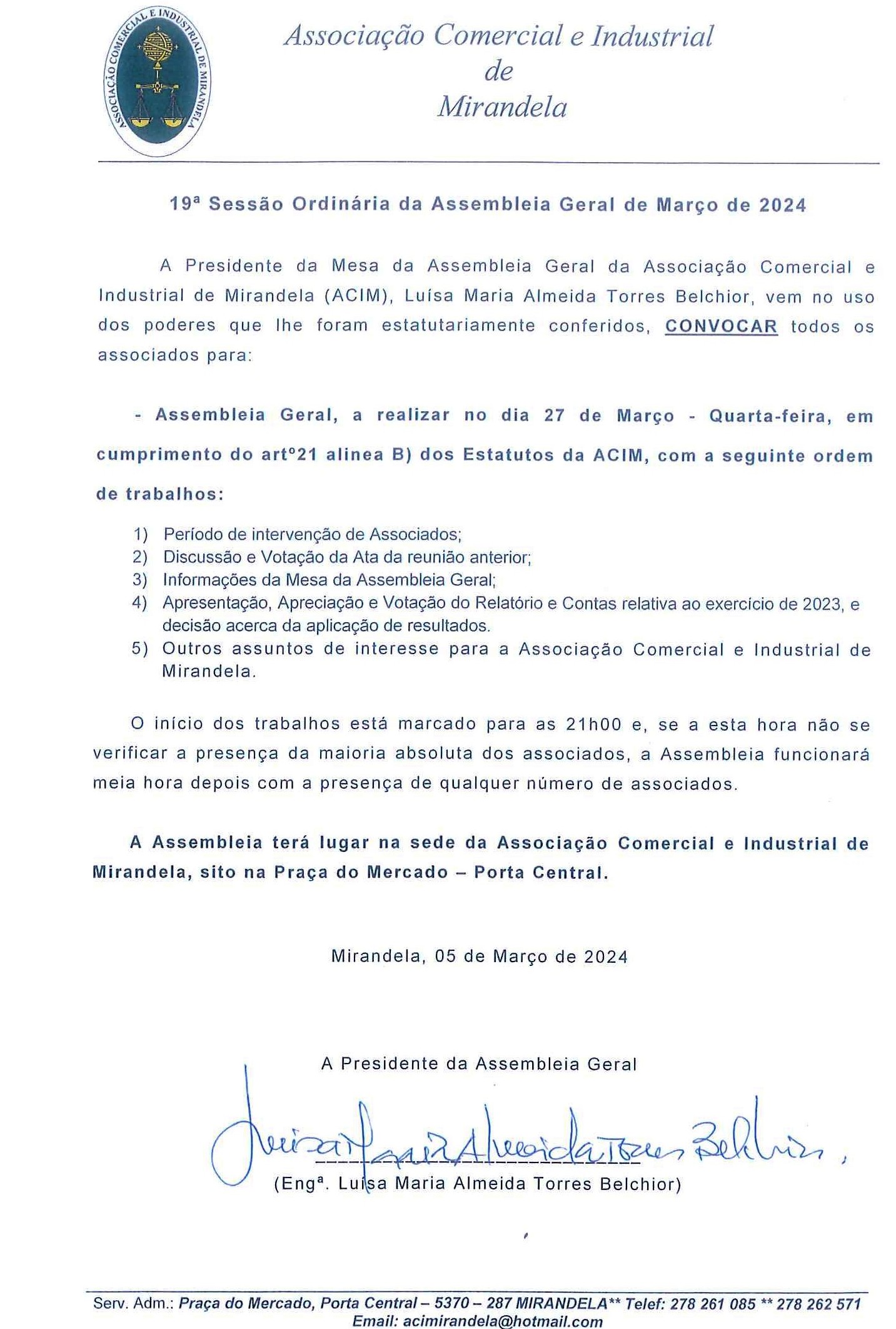Read more about the article Assembleia-geral da ACIM – 27 março 2024