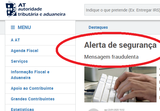 Read more about the article MENSAGEM FRAUDULENTA – Alerta de segurança da AT